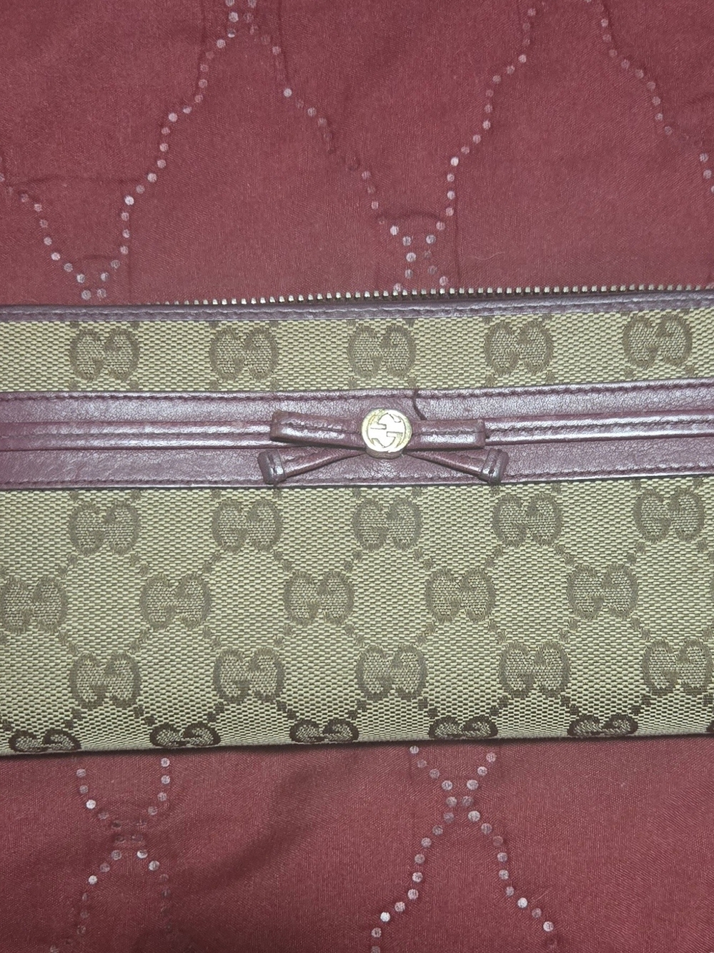 Gucci Monogram Zip Wallet in Burgandy